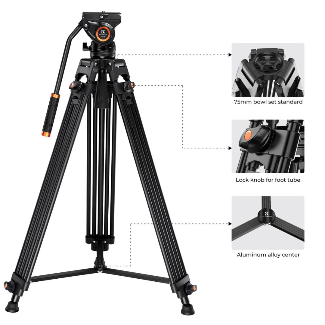 K&F Concept Aluminium Video tripod sa Fluidnom glavom 184cm 8kg KF09.121 - 4